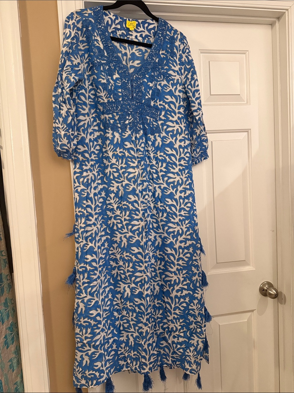 Roller Rabbit Blue & White Embroidered Caftan Dress- Small